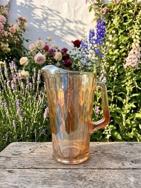 Vintage Amber Iridescent Glass Pitcher